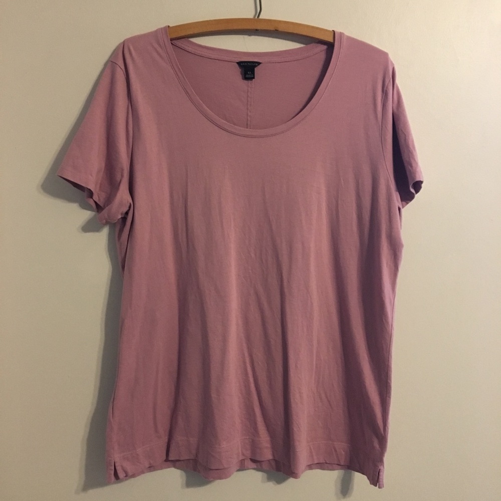 Ann Taylor Short Sleeve Scoop Neck Tee in Dusty Rose
